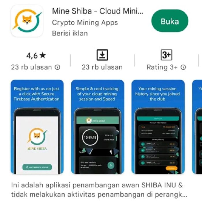 Aplikasi Mine Shiba Cloud Mining, dengan berbagai fitur dan keunggulannya... (Playstore Mine Shiba)