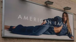 Campaign poster starring Sydney Sweeney displayed outside the American Eagle Outfitters store, in New York. (Doc: Yuki Iwamura/AP)